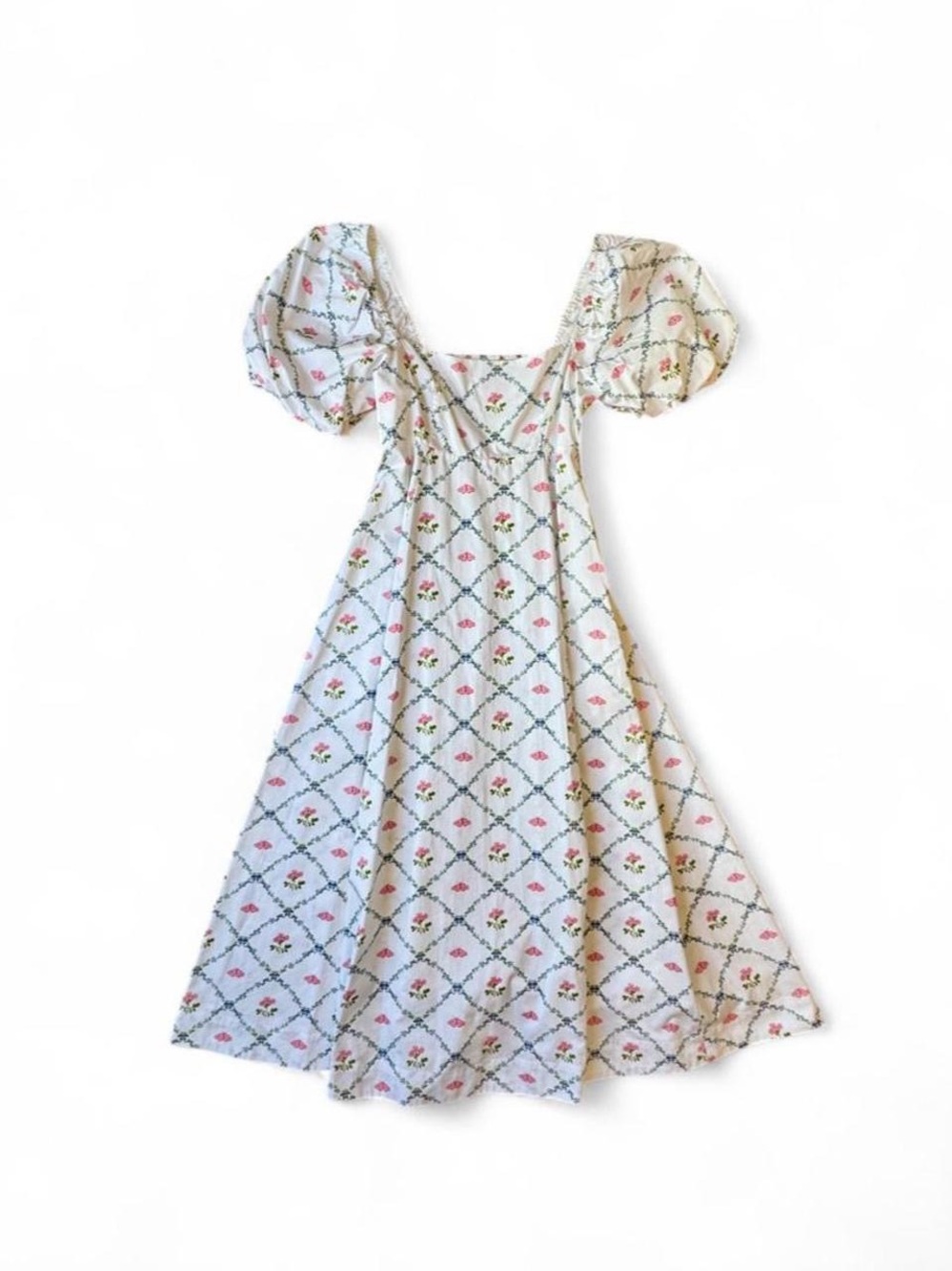 Hill House White Matilda Butterfly Trellis Maxi Dress Puff Sleeves